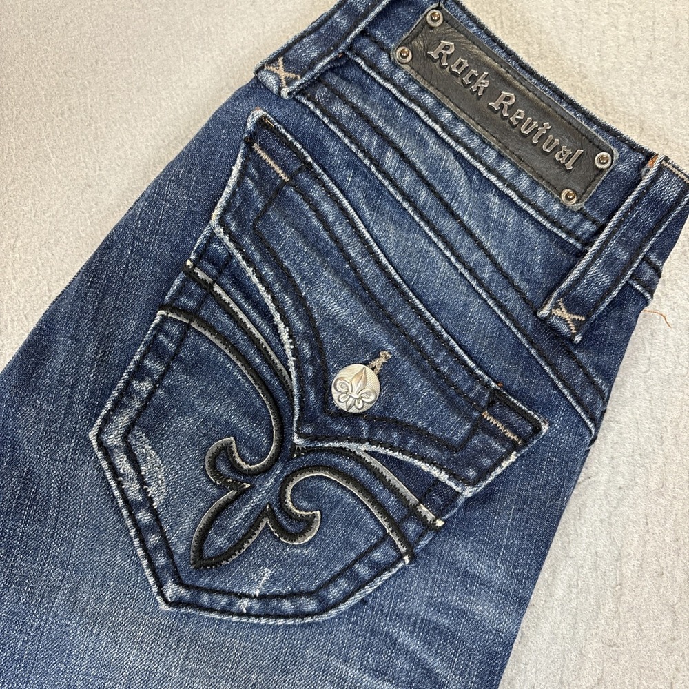 Rock Revival Stephanie Boot Jeans Women's 29 Blue Denim Flap Pockets Bootcut